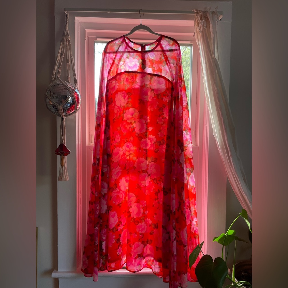 VINTAGE LATE 1960s FLORAL CHIFFON MAXI STELLA FAGIN COUTURE GOWN